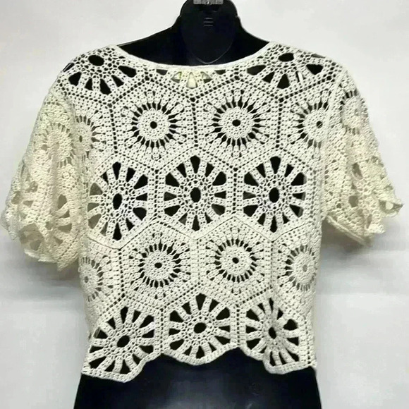100% cotton, crochet open knit size medium crop top fiber rebellion - Picture 3 of 9